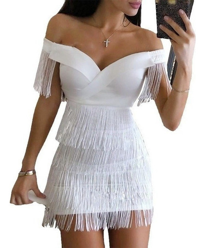 Vestido Ajustado Com Franjas, Vestido Temperado, Saia Curta