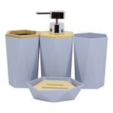 Kit Acessórios De Banheiro Lavabo 4 Peças Plástico Madeirado