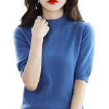 A Women's Short Sleeve Cashmere Wool Loose Sweater Casual