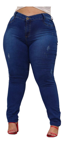 Calça Plus Size Feminina Jeans Cintura Alta Lycra Skinny 