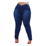 Calça Plus Size Feminina Jeans Cintura Alta Lycra Skinny 