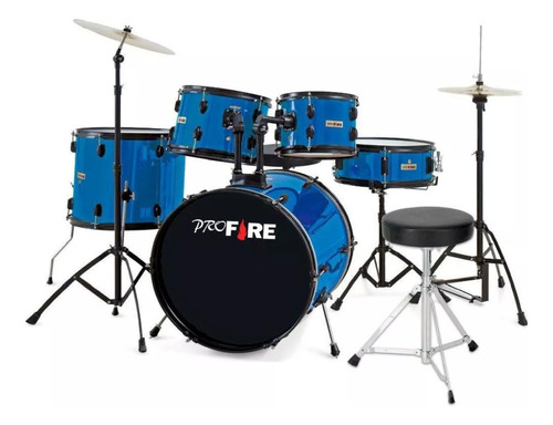 Bateria Pro Fire Azul Completa Bumbo 22 Spanking C/ Banco