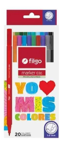 Estuche X 20 Marcadores Filgo Marker 036 Colores Surtidos