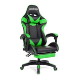 Cadeira De Escritório Pctop Racer 1006 Gamer Ergonômica  Preto E Verde Com Estofado De Couro Sintético