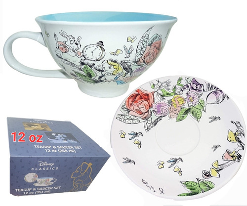 Taza Y Plato Alicia En Cerámica 12oz Para Te Y Café Disney 