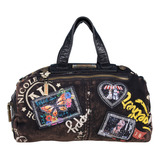 Bolsa De Mano Nicole Lee De Mezclilla Tipo Graffiti Ss24 Color Marrón Correa De Hombro Negro