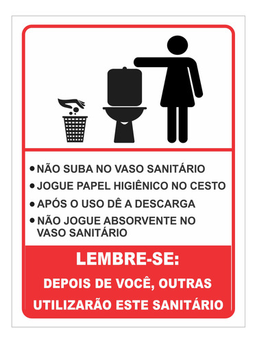 Placa Banheiro Não Suba No Vaso Dê Descarga Jogue No Lixo