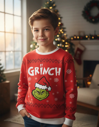 Sudadera Sublimada Ugly Sweater Grinch Rojo Infantil Inviern
