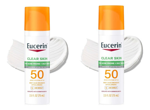 2 Pack Eucerin Sun Clear Skin Spf 50 Face Sunscreen Lotion