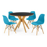Mesa De Jantar Marci Premium Preta 100cm + 4 Cadeiras Eiffel Cor Turquesa