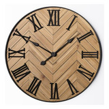 Reloj De Pared Grande 24  - Silencioso De Metal Y Madera - E