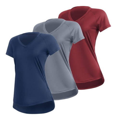 Kit 3 Blusas Fitness Dry Fit Poliéster Academia Feminina