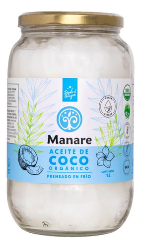 Aceite De Coco Organico 1 Litro Prensado Al Frio - Manare
