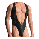 Body Cuero Vinilo Negro Hombre Lenceria Traje Disfraz Tank