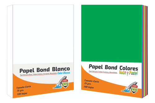 200 Hojas De Color Neón, Pastel Y Bond Blanco Tamaño Carta 