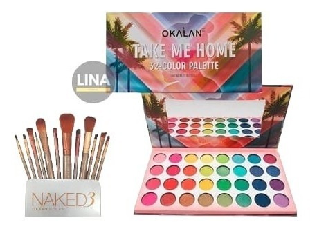 Paleta De Sombras Take Me Home 32color + Set 12 Brocha Naked