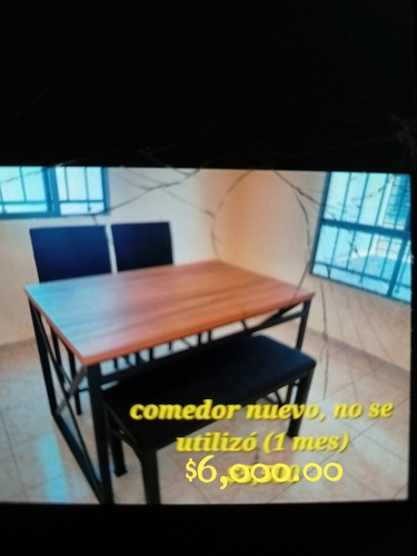 Comedor Nuevo, Madera Y Metal Negro, 2 Sillas Y 1 Banca