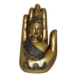 Buda Na Mão Estatua Dourada Resina Grande