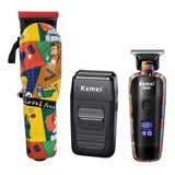 Kit Máquina Kemei + Shaver Kemei Acabamento Kemei Max