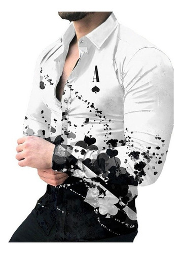 Camisa De Hombre De Manga Larga Con Cárdigan Estampado