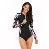 Traje De Baño Deportivo Manga Larga Entero Floral Uv+pro