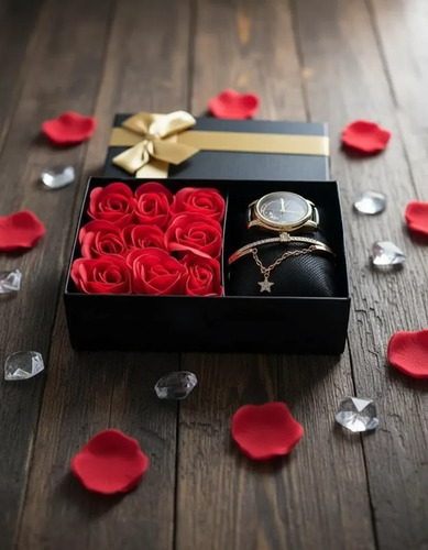 Detalle San Valentín Rosas Regalo Novia Mamá +reloj Y Pulser