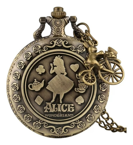 Relógio De Bolso Retrô Alice In Wonderland Vintage Bronze