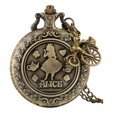 Relógio De Bolso Retrô Alice In Wonderland Vintage Bronze