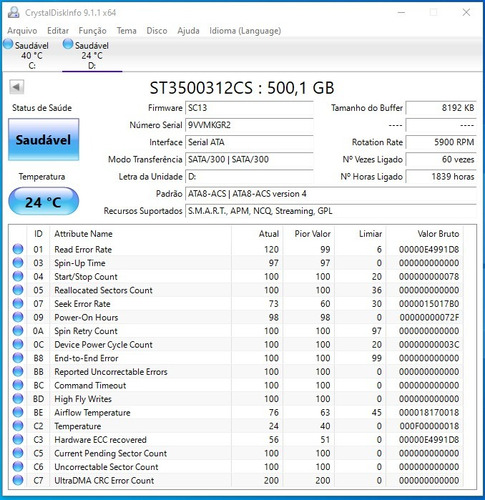 Hd 500gb Usado Perfeito Funcionando Pc Desktop Dvr Com Garantia!