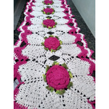 Caminho Trilho De Mesa Pink Croche Barbante Nº6 Cru 1.20 Mts