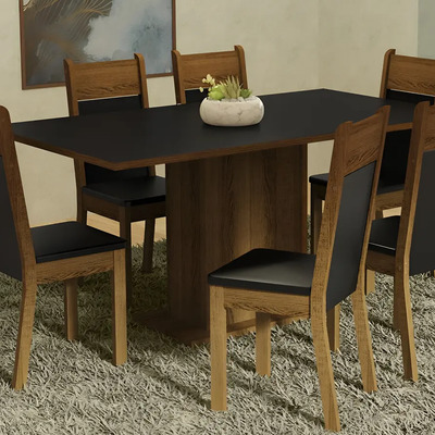 Madesa Juego Comedor Mesa Madera 6 Sillas Augusta Negro\u002FMarrón | Envío gratis