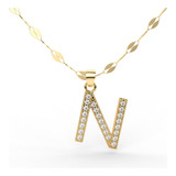 Collares Mujer Inicial Letras Oro 10k Kilates Italiano Color N