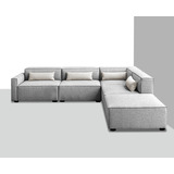 Sala Carmen Suede Gris Izquierdo Sillones+esquinero+taburere