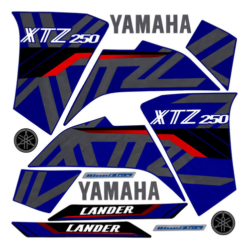 Cartela Jogo Adesivos Yamaha Lander 250 Azul Ano 2020
