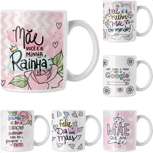 Caneca Feliz Dia Das Mães Kit 6 Unidades Porcelana Atacado