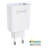 Adaptador De Parede Iwill 1 Saída Usb Qc E 1 Saída Usb-c Pd Cor Branco