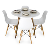 Conjunto Mesa Redonda 90cm Madeira + 4 Cadeiras Eiffel Wood