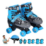 Patins Infantil Menino Azul E Preto Quad C Proteção 30 Ao 33