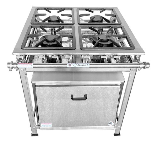 Fogão 4 Bocas Industrial Inox Com Forno Baixa Pressão 