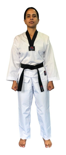 Kimono Dobok Adulto Gola Preta Taekwondo Com Faixa Canelado