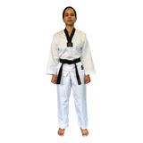 Kimono Dobok Adulto Gola Preta Taekwondo Com Faixa Canelado