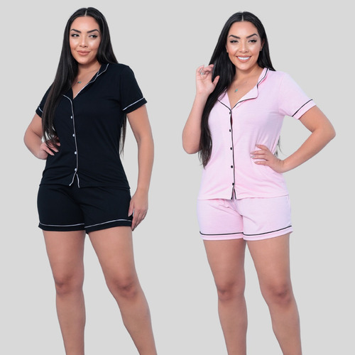 Kit 2 Pijama Feminino Americano Adulto Blogueira Com Botões