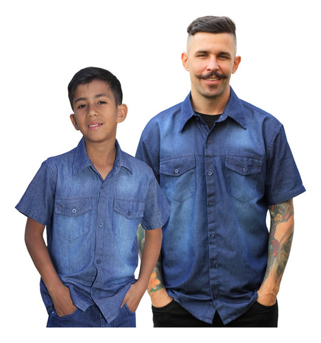 Kit Pai E Filho, Pai E Filho Camisa Jeans Manga Curta