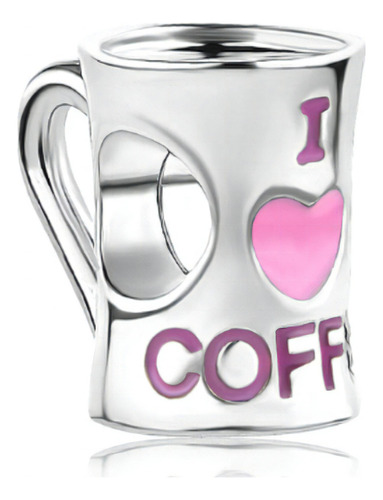 Separador Berloque Caneca I Love Coffee Rosa Prata 925