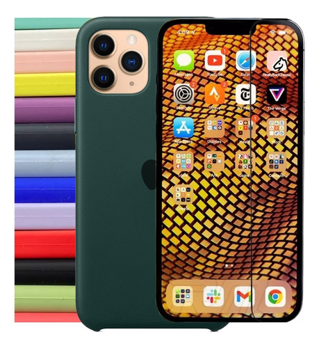 Case Silicone Compatível iPhone 7 Ao 14 Pro Max Verde Milita