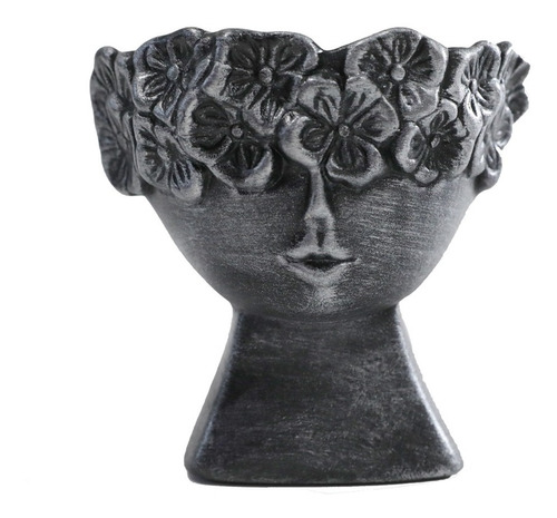 Maceta Decorativa Rostro Mujer De Cerámica Bronce Escultura