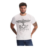 Playera Manga Corta Blanca Texturizada Letras Boy London