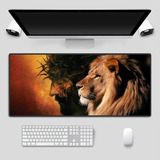 Mouse Pad Grande 90x40 Couro Gamer Desk Pad Leão Judá Cristo