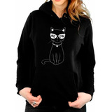 Poleron Estampado Con Diseño Gato Meow Con Lentes