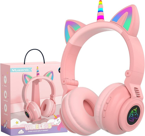 Audifonos Unicornio Led De Con Orejas De Diadema  Para Niños